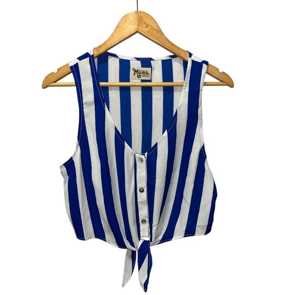 Show Me Your MuMu Tops - Show Me Your Mumu Tanya Tie Top Women's Size Medium Blue White Stripe